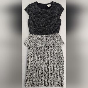 New York & Company Black White Peplum Sheath Dress Knit Stretch Lined Size M
